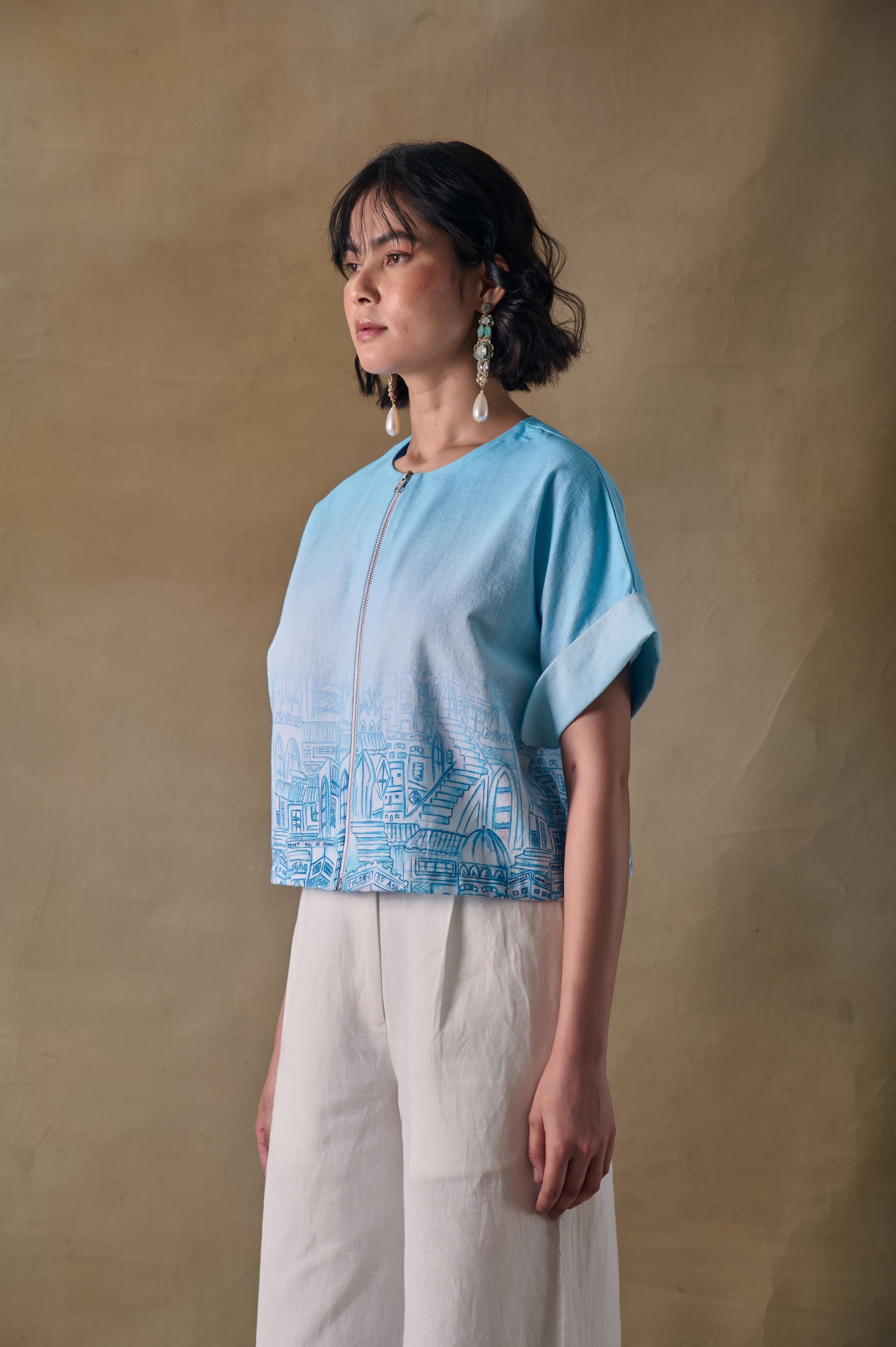 Blue Landscape Kimono Top
