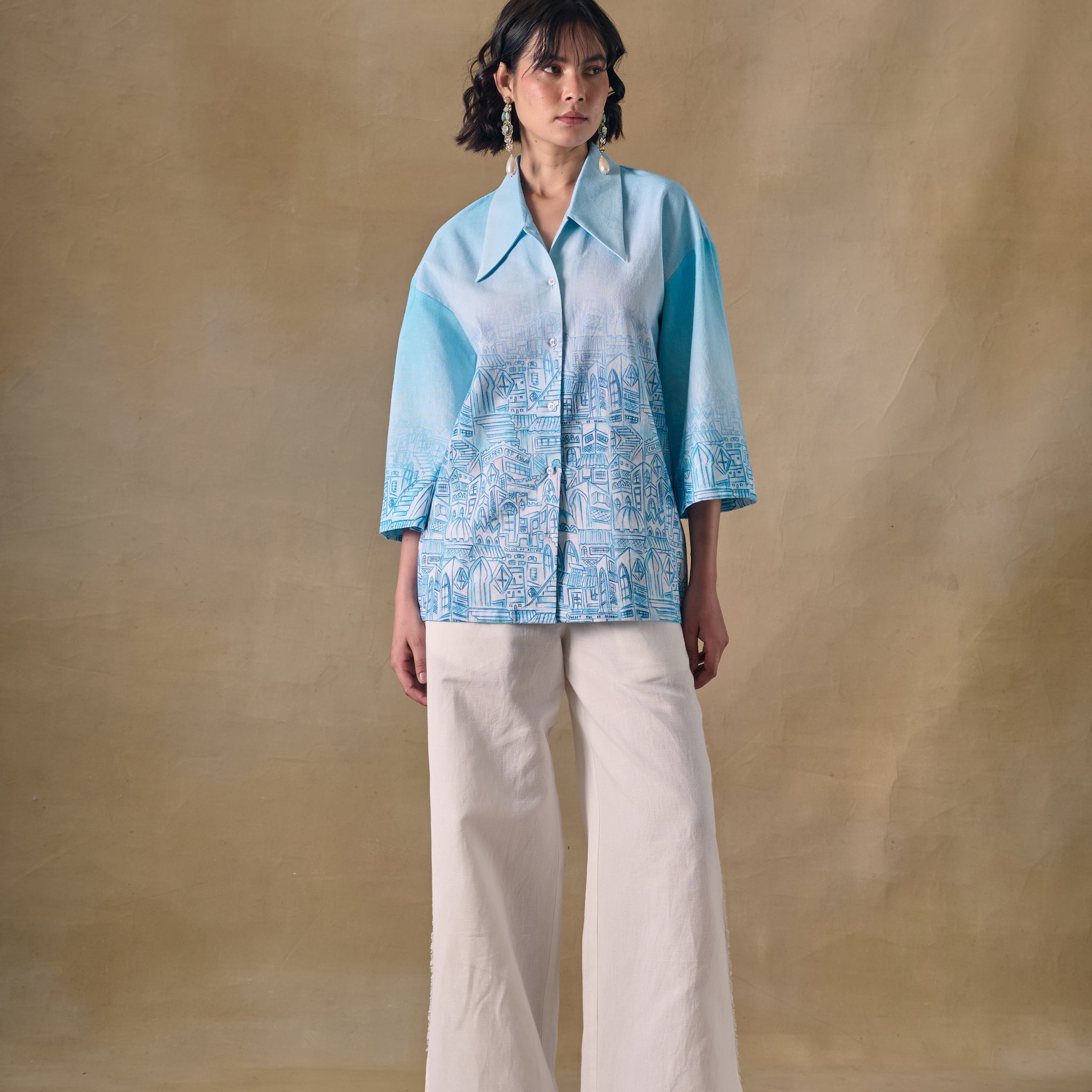 Blue Landscape Kimono Shirt