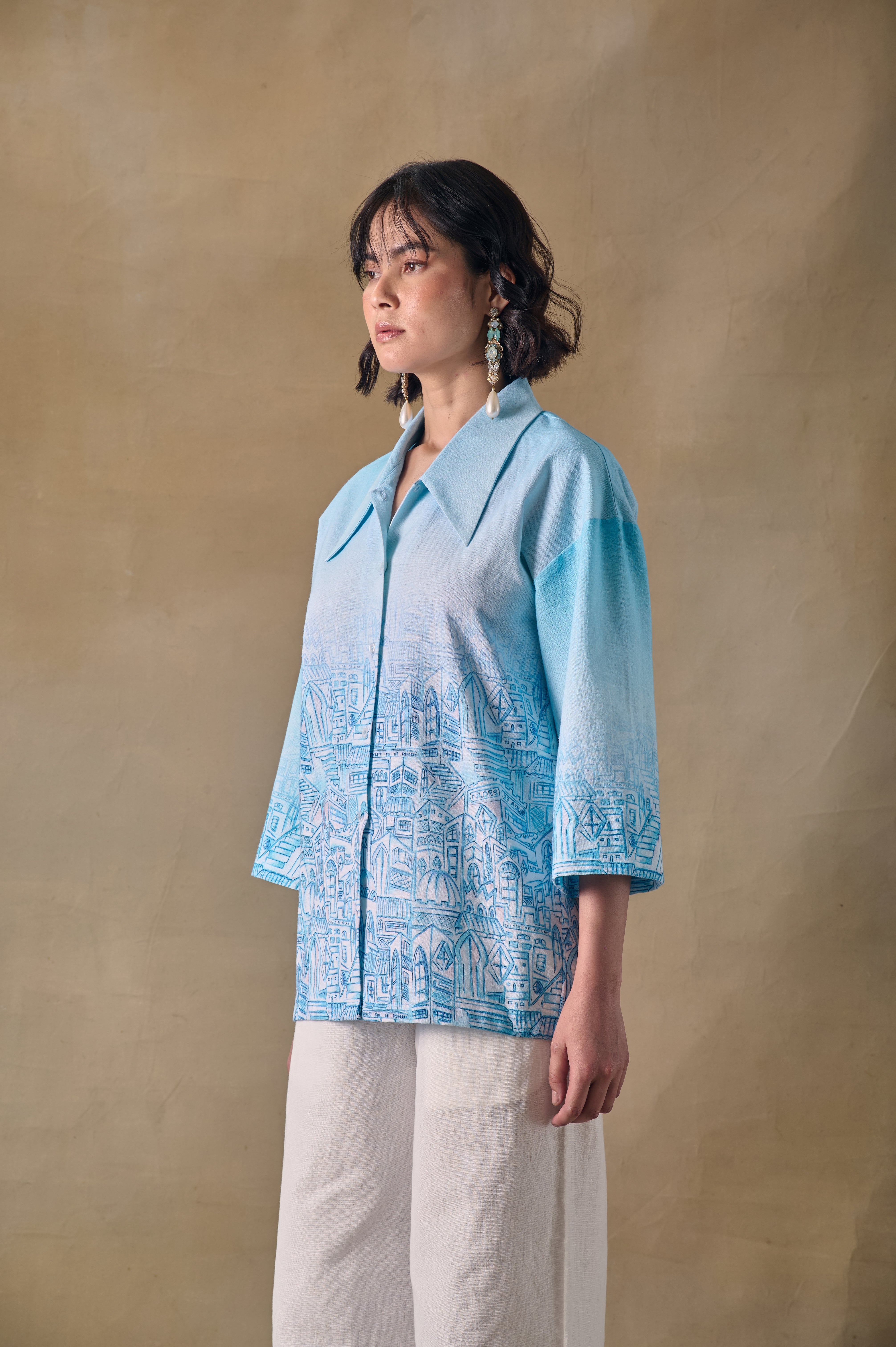 Blue Landscape Kimono Shirt