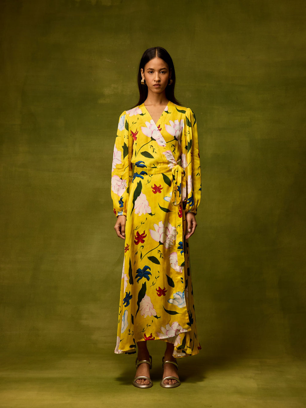 Citrus Bloom Wrap Dress