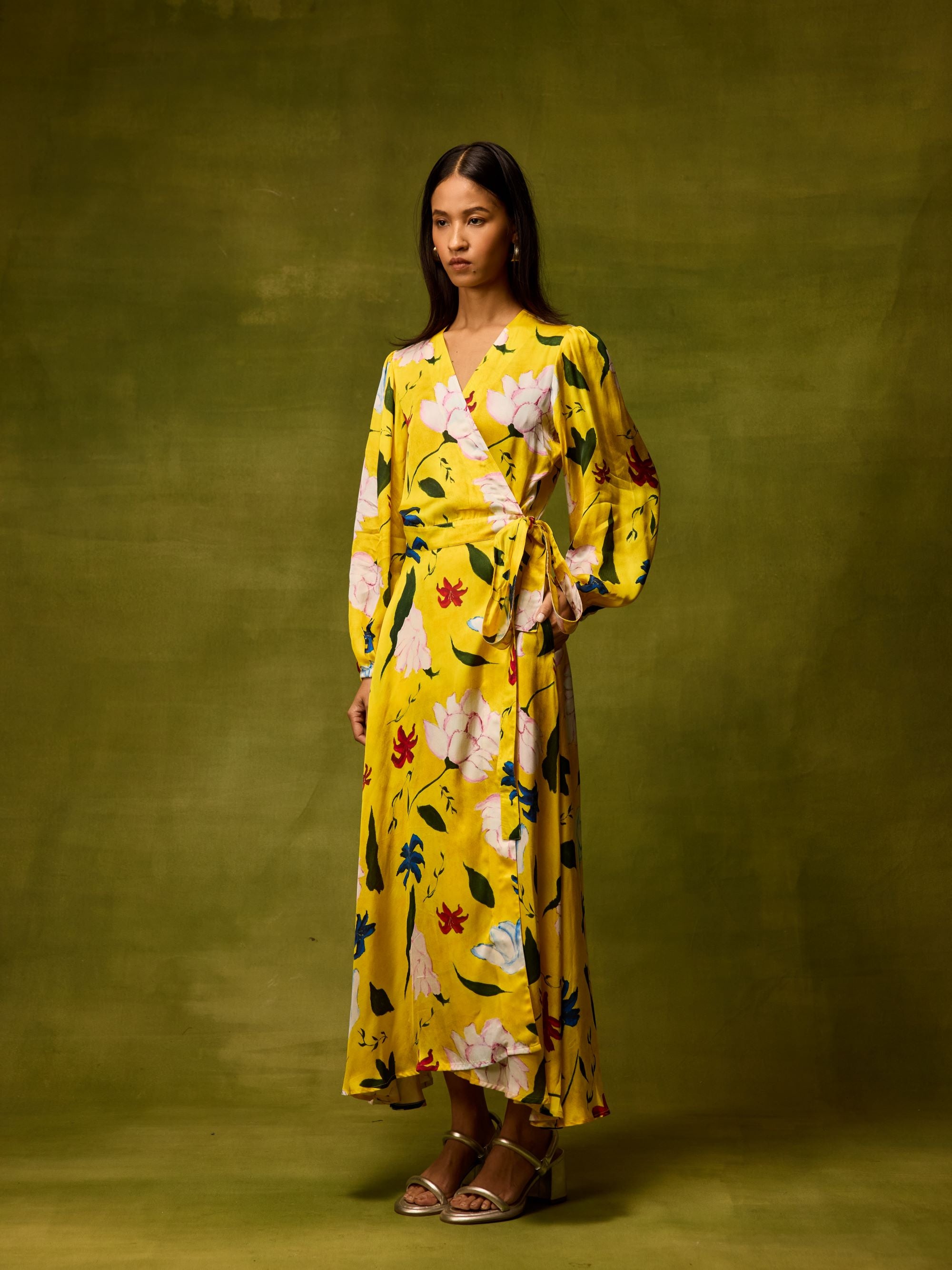 Citrus Bloom Wrap Dress