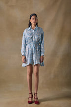 Blue Landscape Gathered Dress