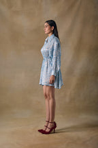 Blue Landscape Gathered Dress