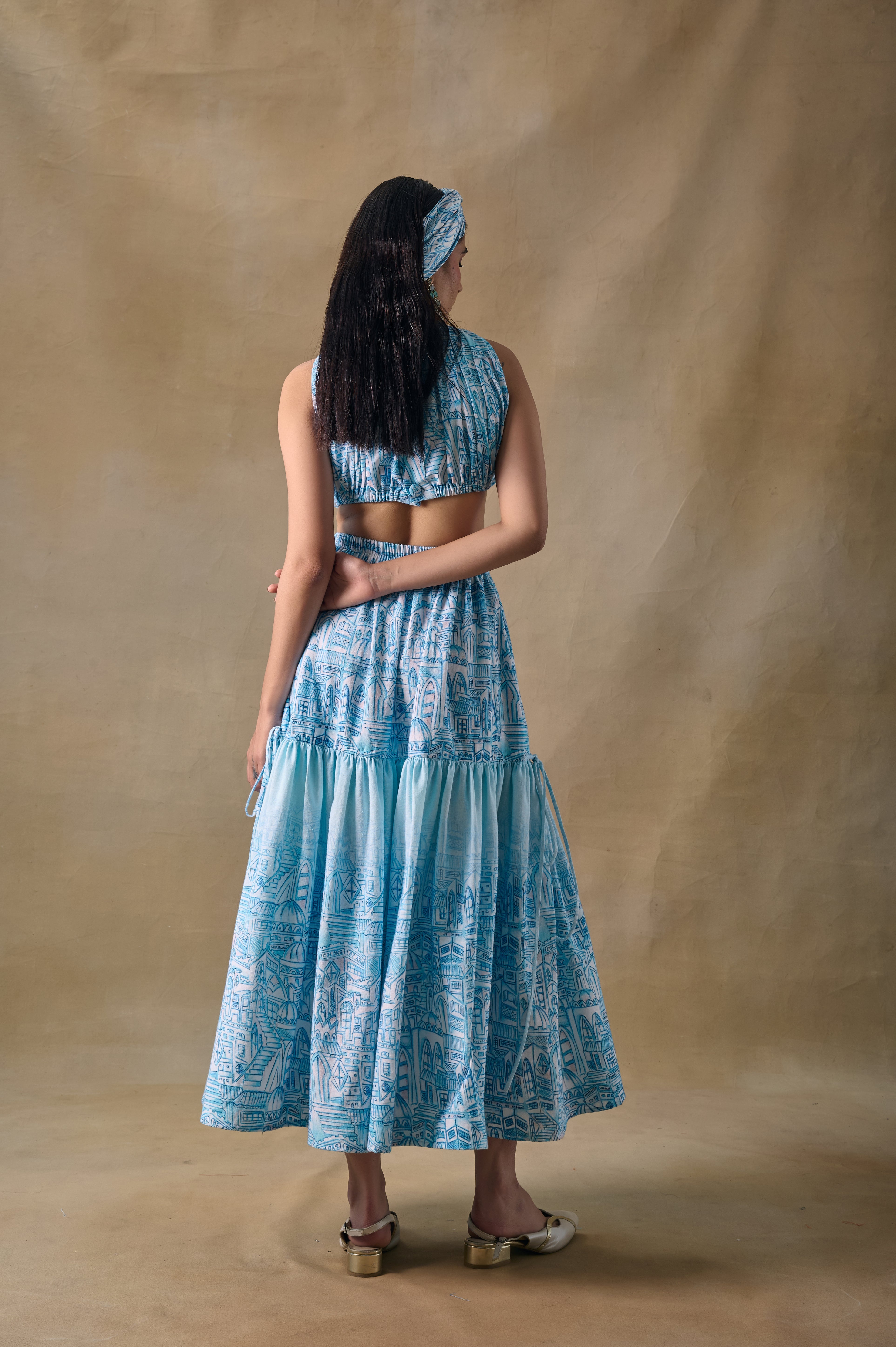 Blue Landscape Tiered Skirt