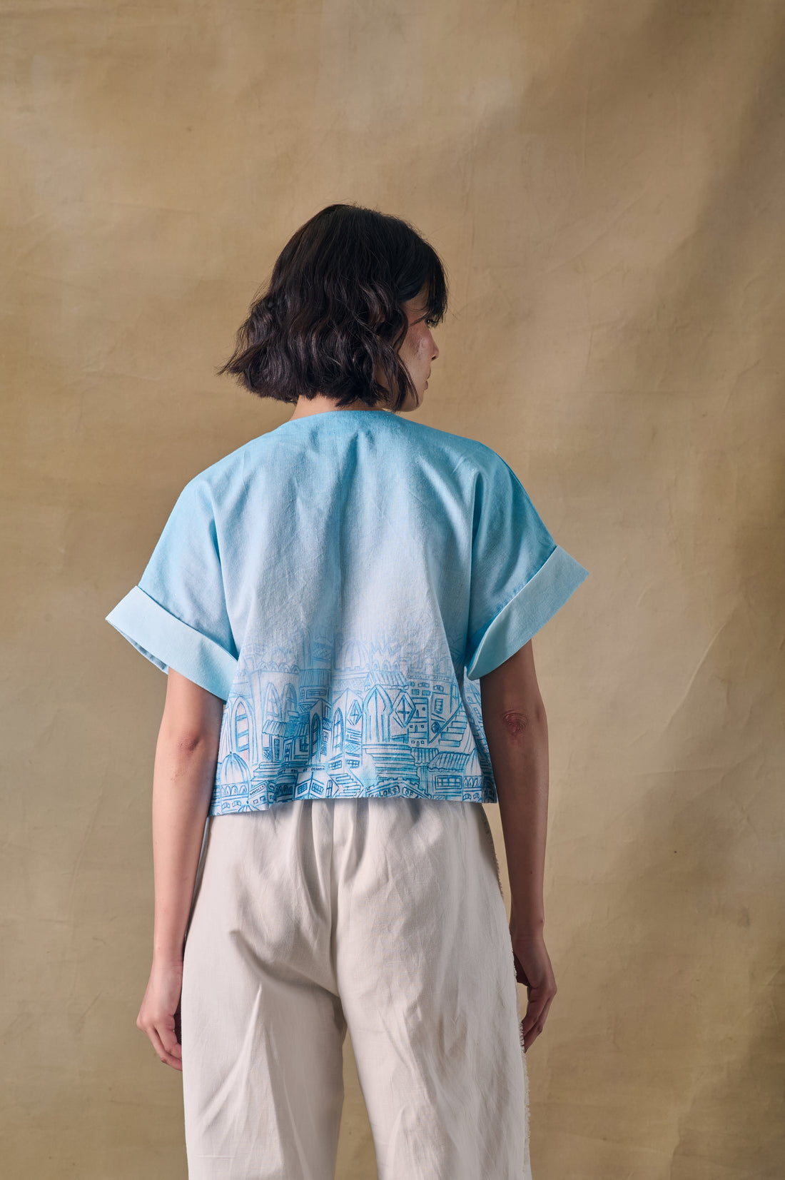 Blue Landscape Kimono Top