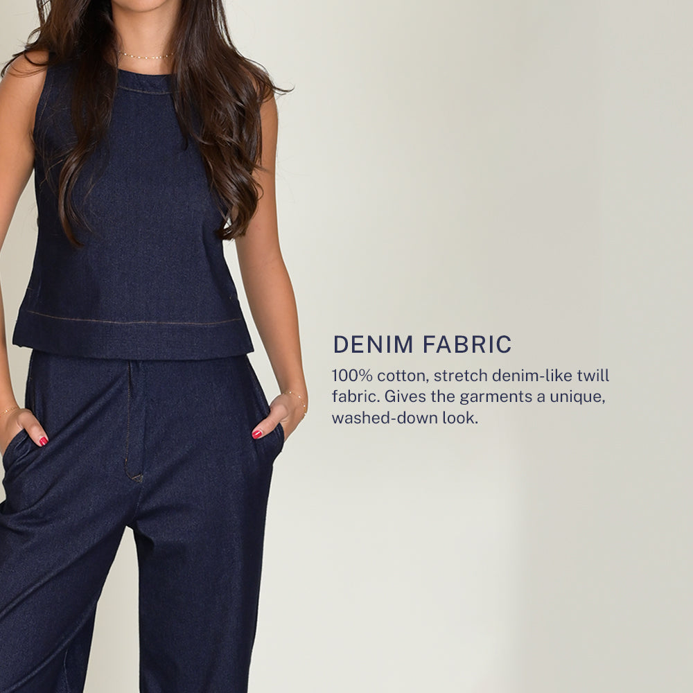Wide-Leg Denim Pants (Twill)
