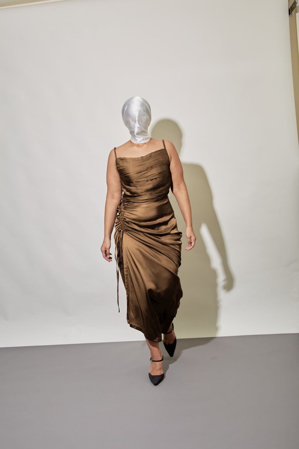 Midnight Gold Metallic Satin Dress