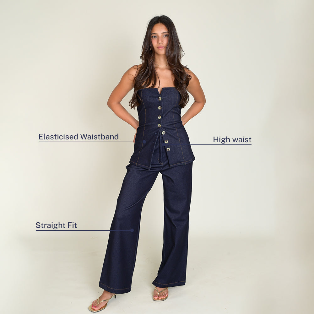 Wide-Leg Denim Pants (Twill)