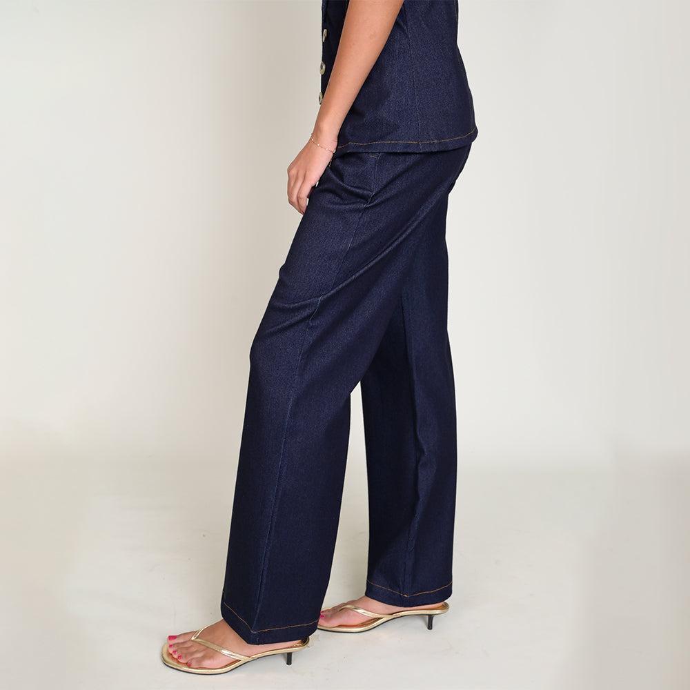 Wide-Leg Denim Pants (Twill)