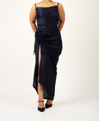 Midnight Navy Blue Satin Dress